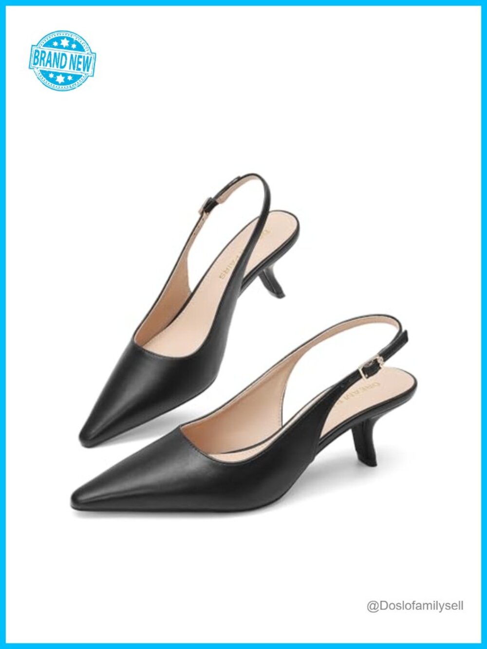 Women's Slingback Kitten Heels Pointed Toe Faux Leather Pump Shoes